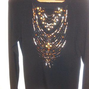 black beaded long sleve poly rayon  beaded shirt